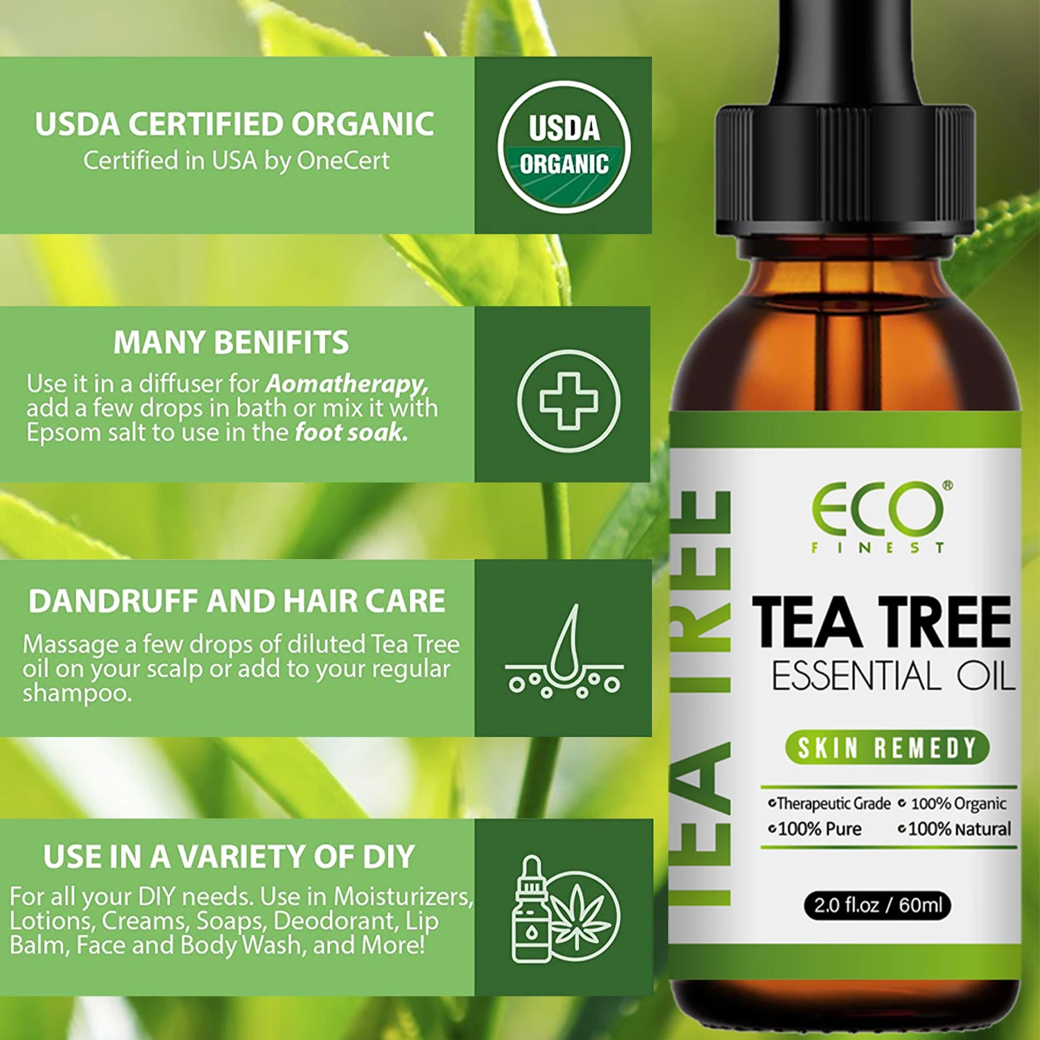 In Stock 100 Pure Organic Tea Tree Essential Oil For Skin,Scalp,Nails