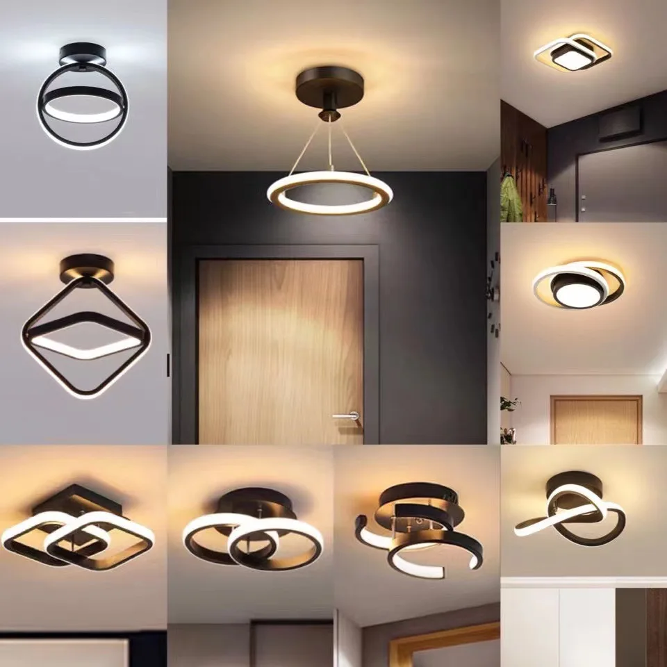 Lampada a soffitto LED moderna nordica per soggiorno, design semplice a doppio cerchio, per corridoio, guardaroba, ingresso, balcone e atrio