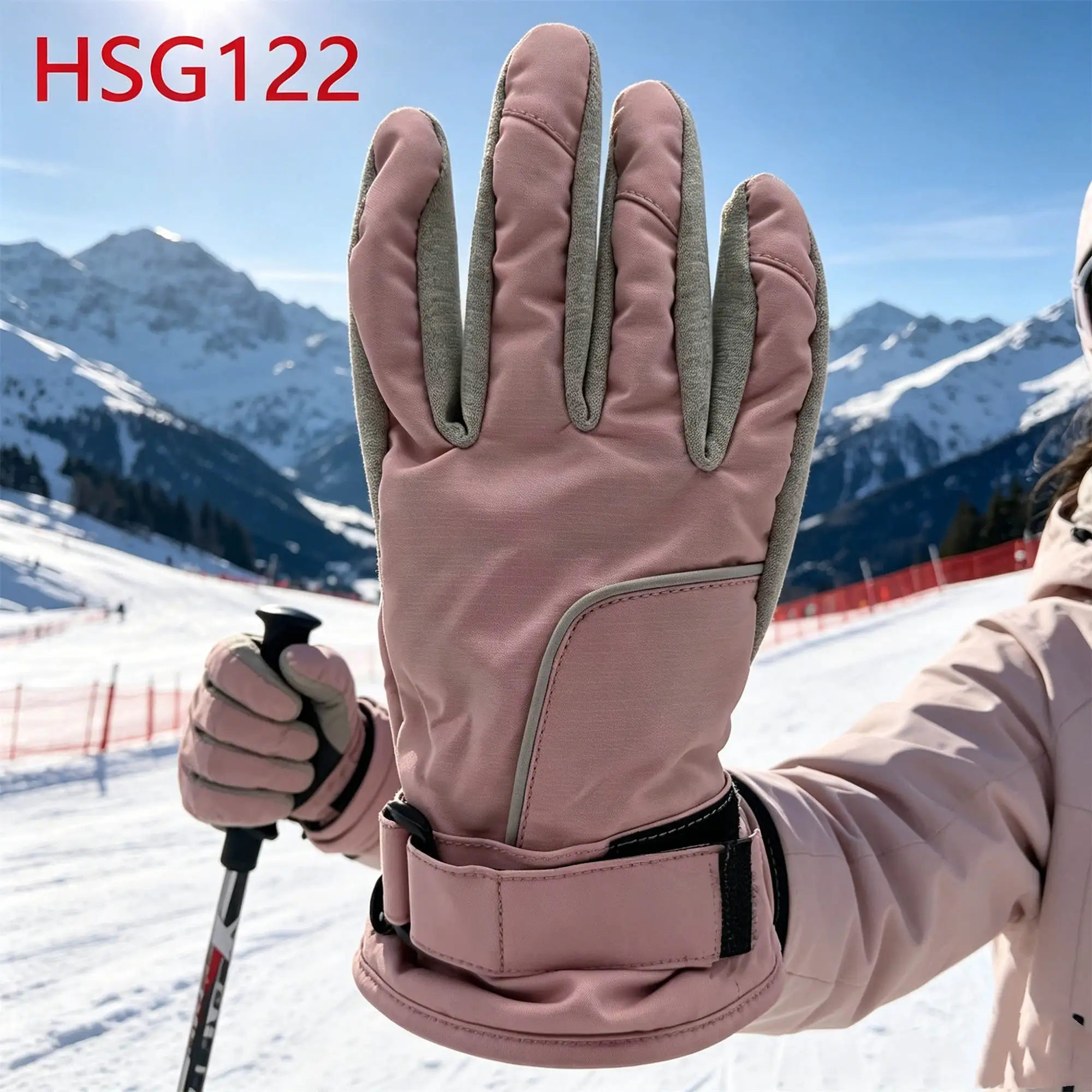 ZYF,Figure Skating Prevent Snow Water Permeating pink Ski Gloves Ice Fishing Outdoor Reinforced Thumb Design Snow Gloves HSG122