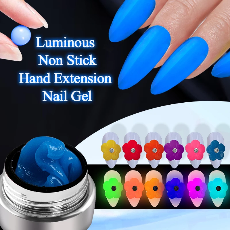 NEW arrival luminous 12 colors non-stick hand Nail Art Gel carving shaping paper-free quick extension use for nail