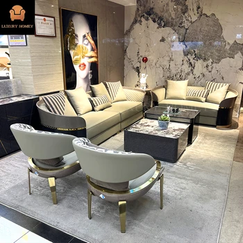 Italian Luxury High-End Modern 1-3 Seat Leather Sectional Sofa Stainless Steel and Wood Legs for Hotels Living Rooms Villas