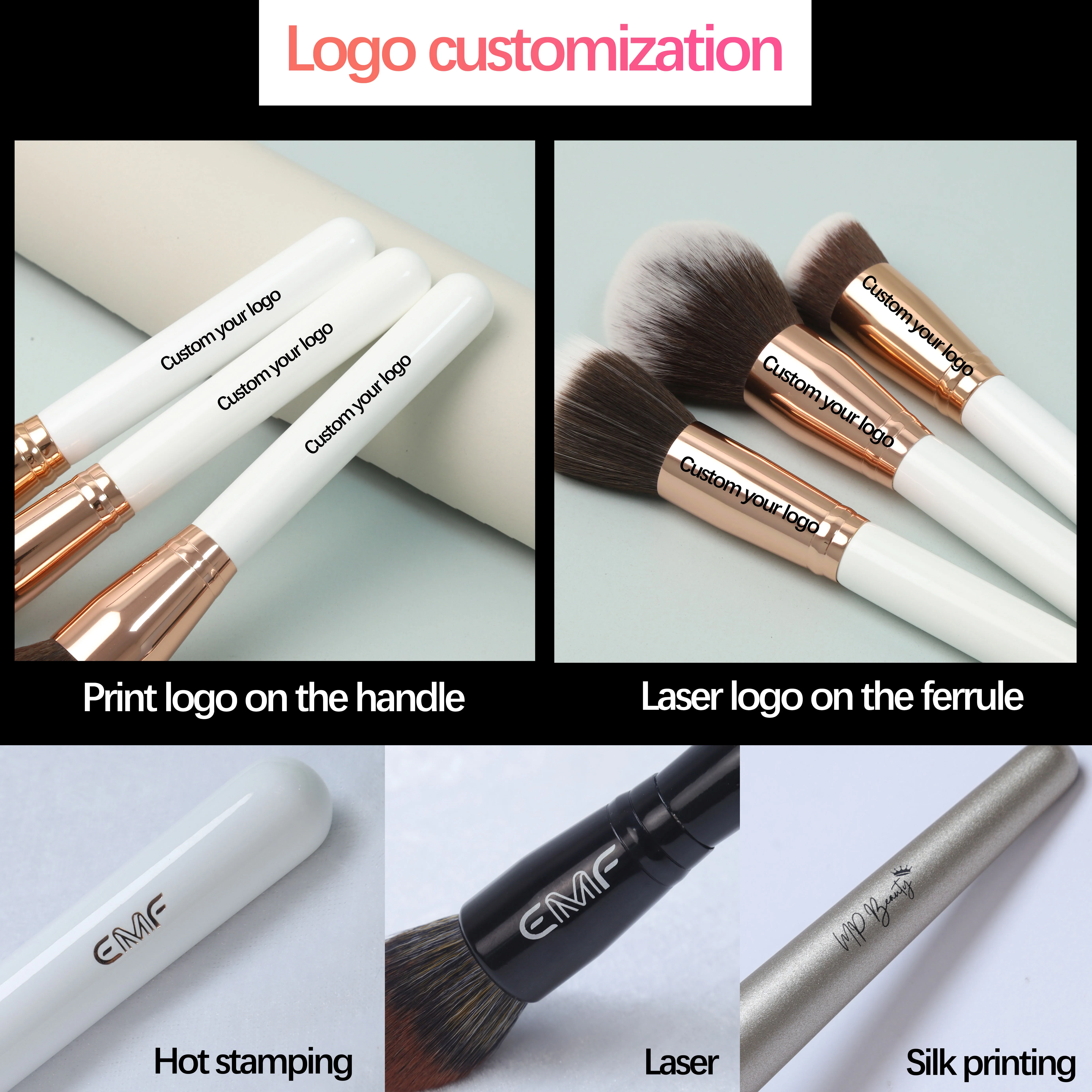 EMF Selected Professional Customizable Makeup Brush Kit 12pcs Cosmetic Eyeshadow Brush Makeup Brushes Set Customizable Logo