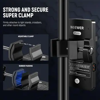 NEEWER V Mount Battery Plate with Super Clamp Mount Pole Holder and D Tap to DC Cable for Continuous Video Lighting Power Supply detail image