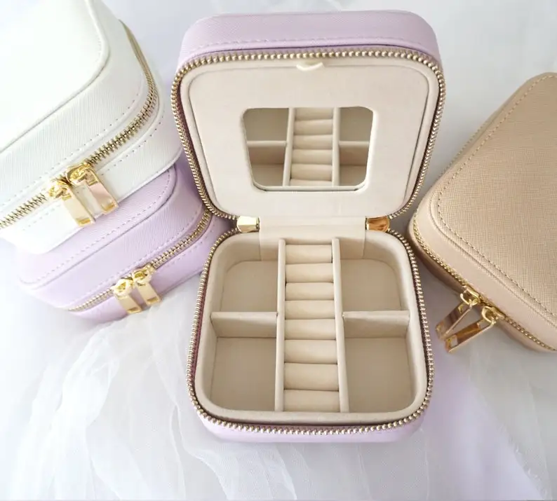 Fadeli Hot Sale Women Girls Earrings Ear Stud Box Organizer Portable Jewelry Storage Case PU Leather Small Travel Jewelry Boxes