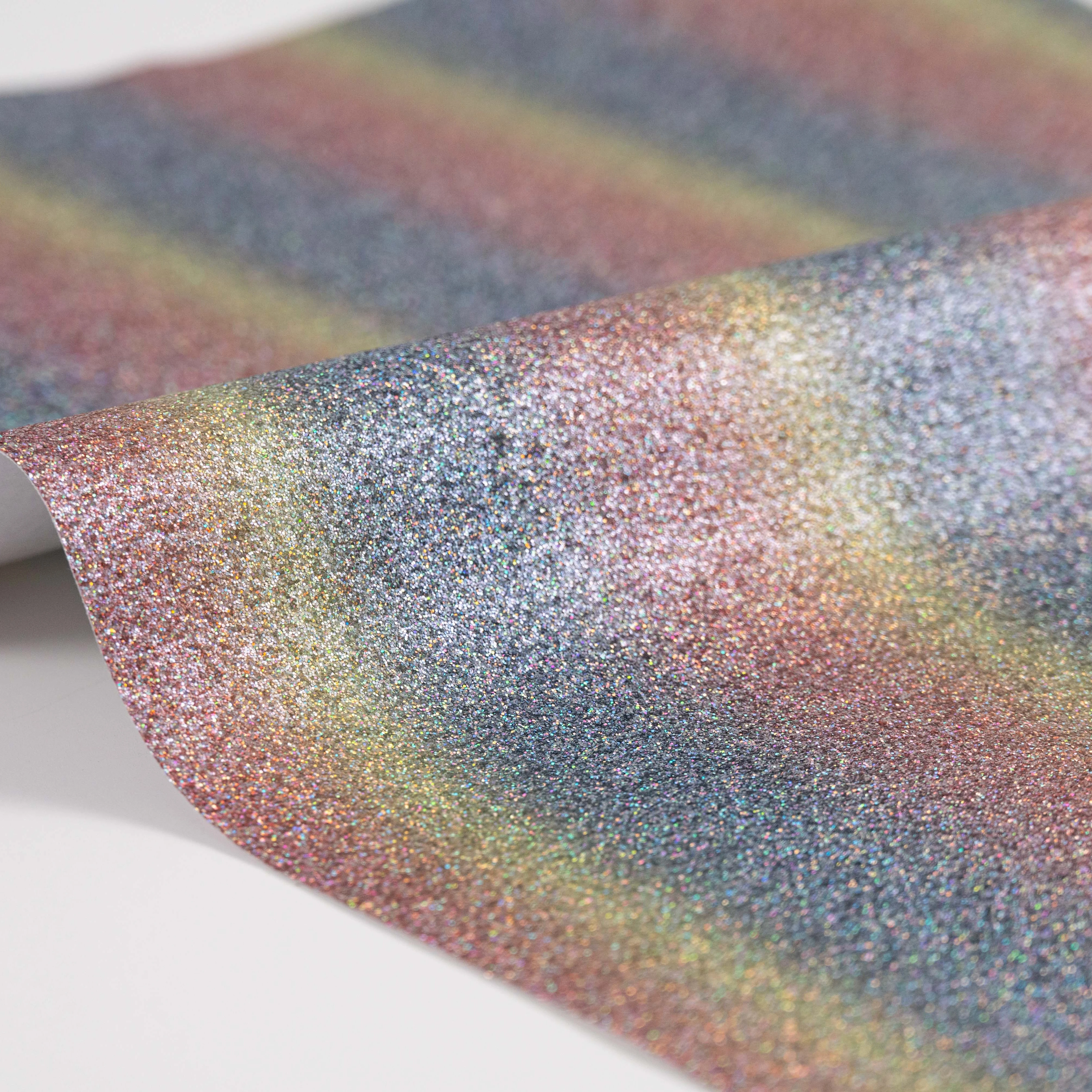 H-03 Hot sale rainbow gradient spray color thick film Glitter pu glitter sequins for bags, and decorations
