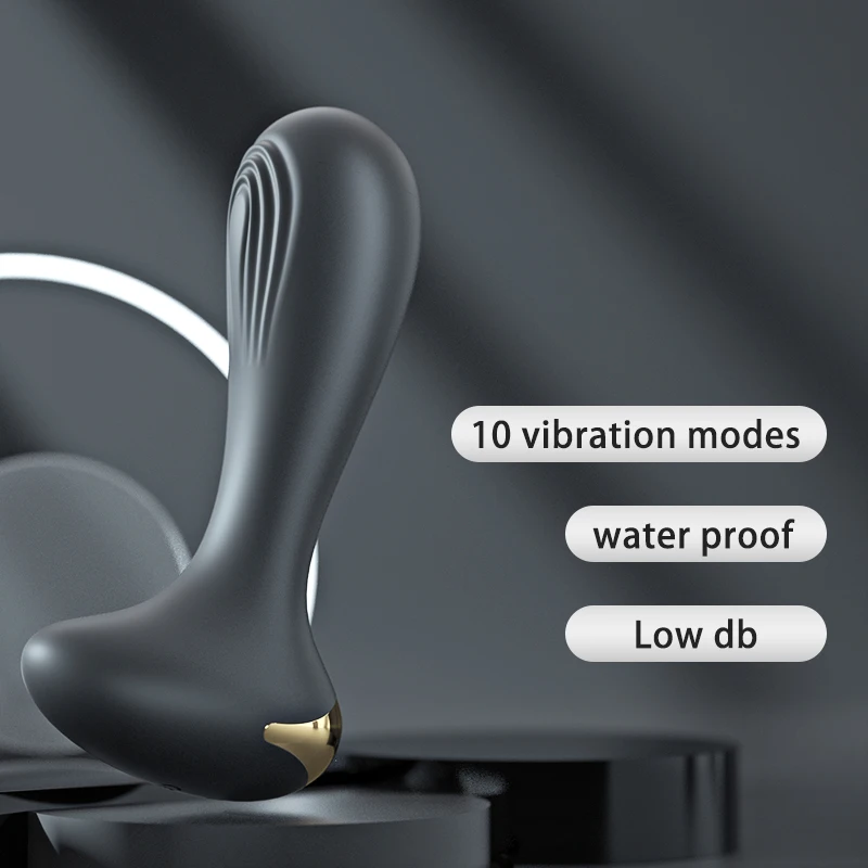 Black silicone prostate and anal vibrator displayed with USB charging cable