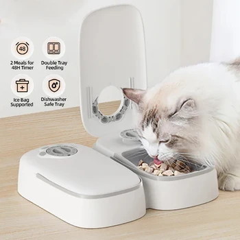Alternative view of 2 Meals Timed Automatic Dog Feeder Dual Bowls Smart Cat Food Dispenser Wet Dry Pet Food Dispenser Pet Feeder Cat Accessories