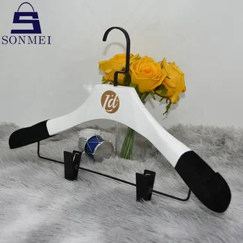 Luxury Matte White Large Velvet Shoulder Custom Wooden Skirt Hanger