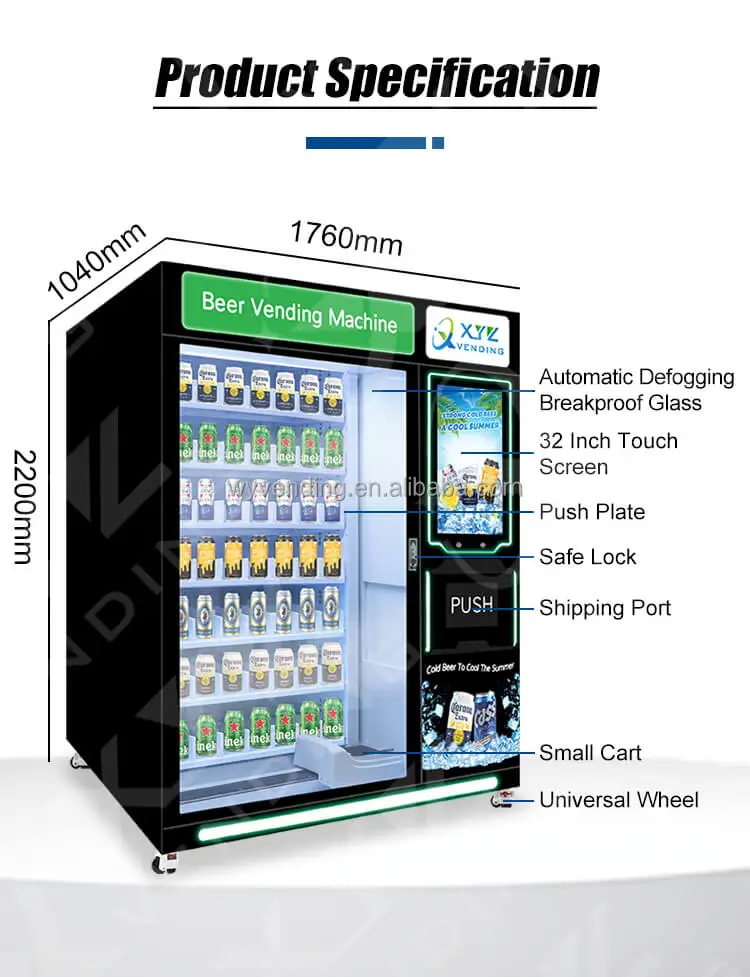 Luxury XY Axis Lift System Custom Automatic Beer Can Vending Machine