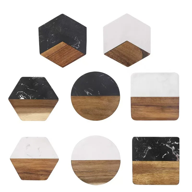 Marble Acacia Wood Heat Resistant Coffee & Tea Coaster Customizable Logo preview 6