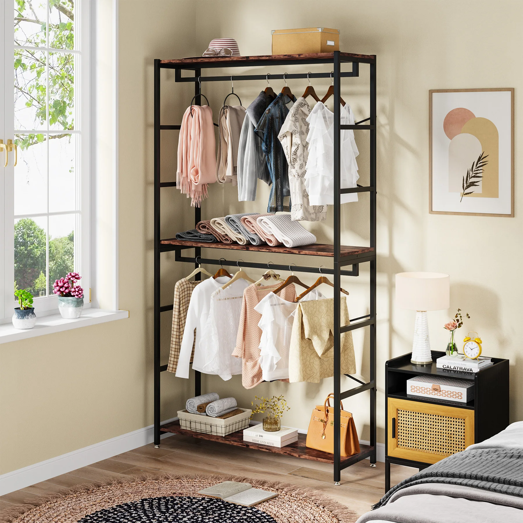 Men & Women Home Freestanding Hanging Closet Organizer Wooden Garment ...