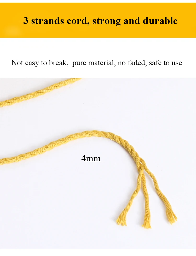 New Colorful 3mm 4mm Twisted Macrame Cord 3 Strands Cotton Macrame Cord