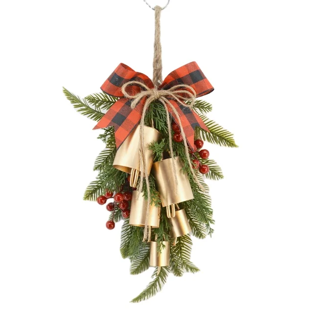Christmas Metal Hanging Bells String Ornament Decoration With Leaves Decoration