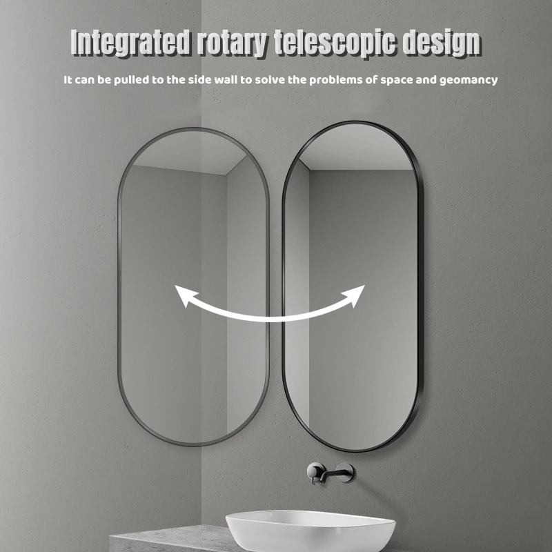 product oval shape aluminum framed rotating stretching bathroom mirror wall mounted make up foldable mirror washstand mirror-3
