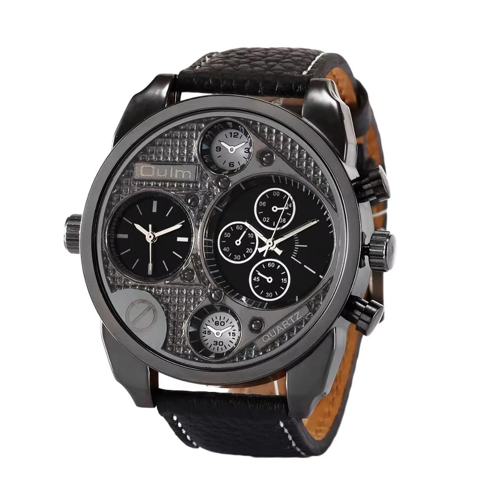 OULM 9316 Vintage Style Triple Time Zone Wristwatch for Men