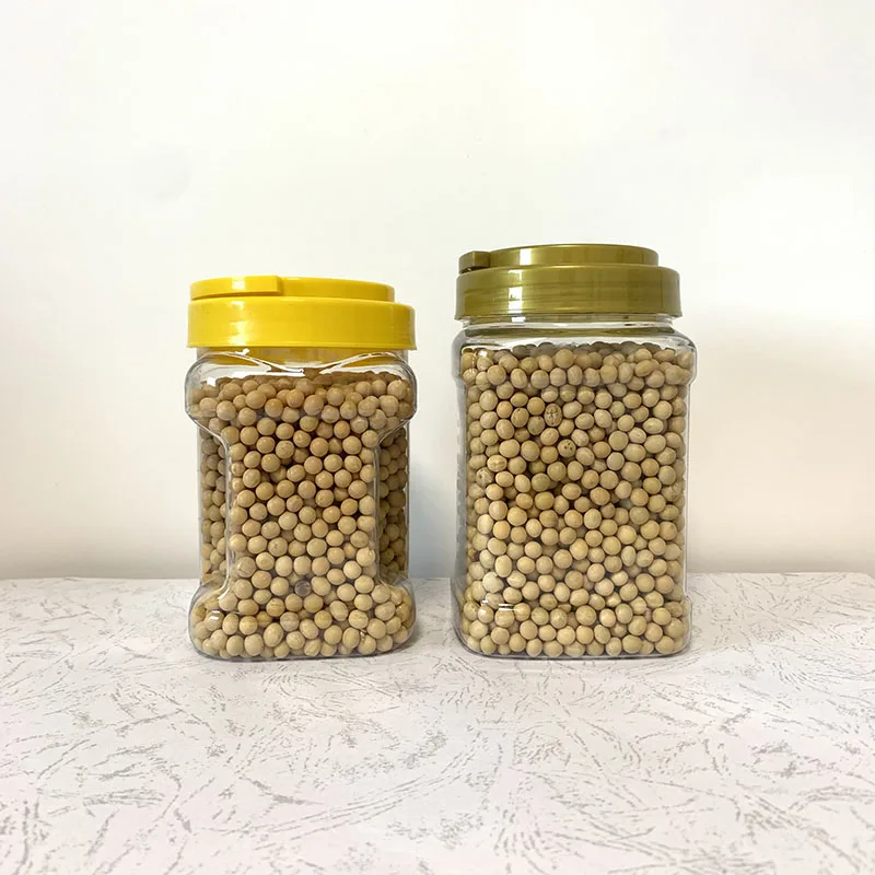 Empty Square Plastic Grip Handle Jars Food Grade Big Plastic Container for Storage Plastic Jar for Whole Grains  Popcorn