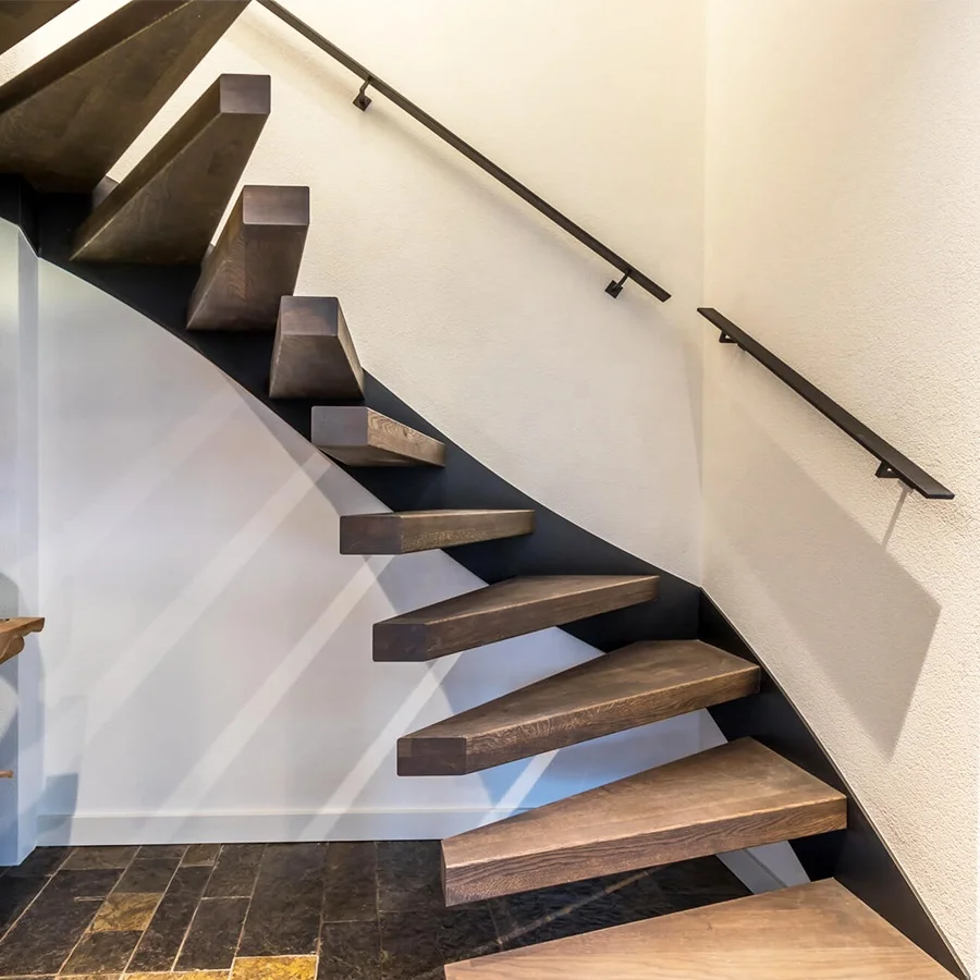 China GAOBO Staircase Factory Canada and USA Modern Style Stair Safety Floating Red Oak Stair Glass Balustrade Staircase Design