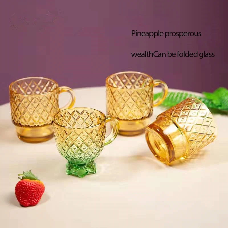 Home glass coffee cup set creative pineapple overlay Cup four piece set opening event exchange gift cup supplier