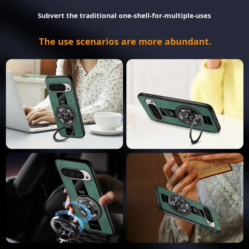 For Google Pixel 10 Pro XL Mobile Phone Case PU Leather Rotating Bracket Anti-Drop Creative Phone Cover for Google 10 9 8 7 9A