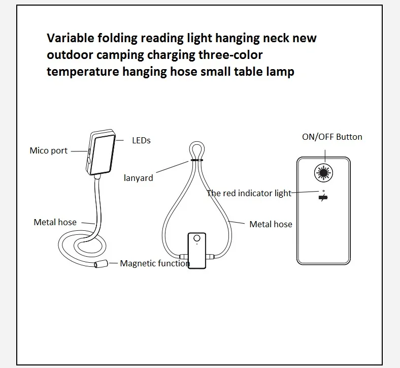 Flexible Rechargeable LED Neck Light Foldable PC Material for Hands-Free Indoor Lighting School Living Room Available White
