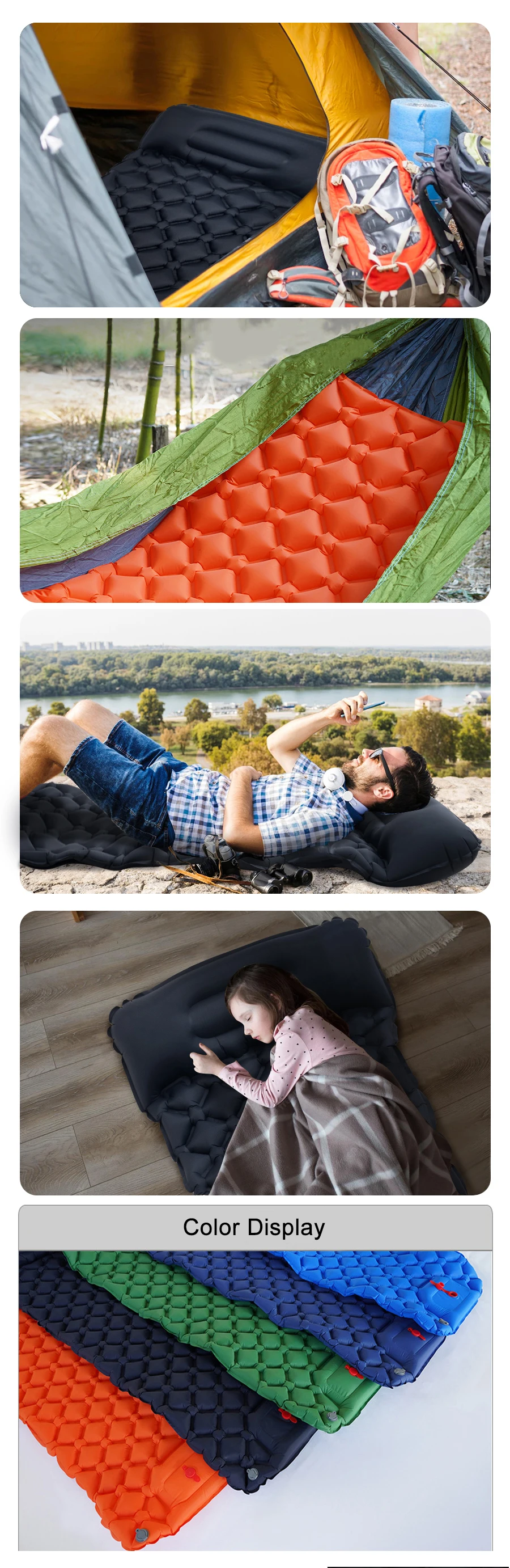 Ultralight Travel Backpacking Portable Builtin Pump Inflatable Bed Air