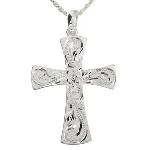 High Quality Custom Well Design Necklace Fancy Cross Pendant Engraving Custom 925 Sterling Silver Jewelry for Necklace