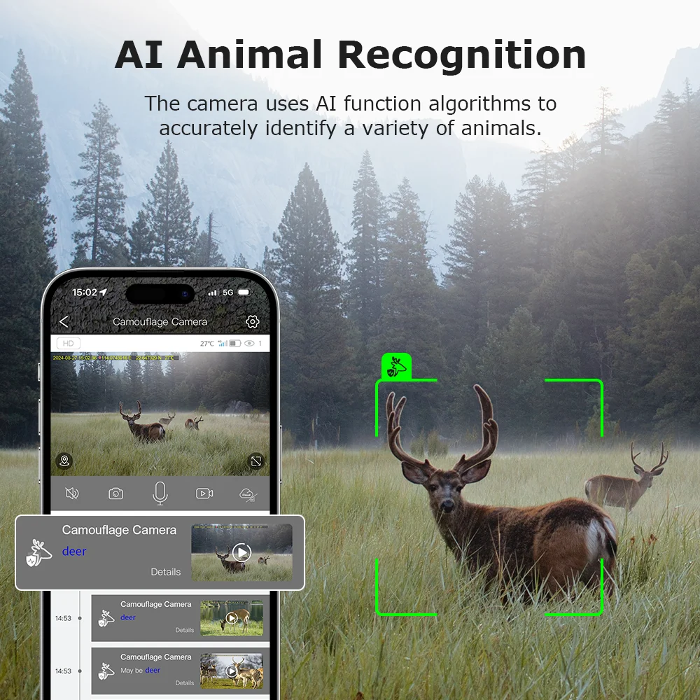 AI 4G Cellular Trail Camera  3MP Mini GPS Hunting Cam 25m Detection Range IP66 Invisible Night Vision Wildlife Solar Camera