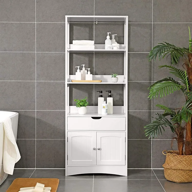 VASAGLE Bathroom Entryway Kitchen Study Room Tall Storage Cabinet Free Standing Bookshelf with 3 Open Shelves