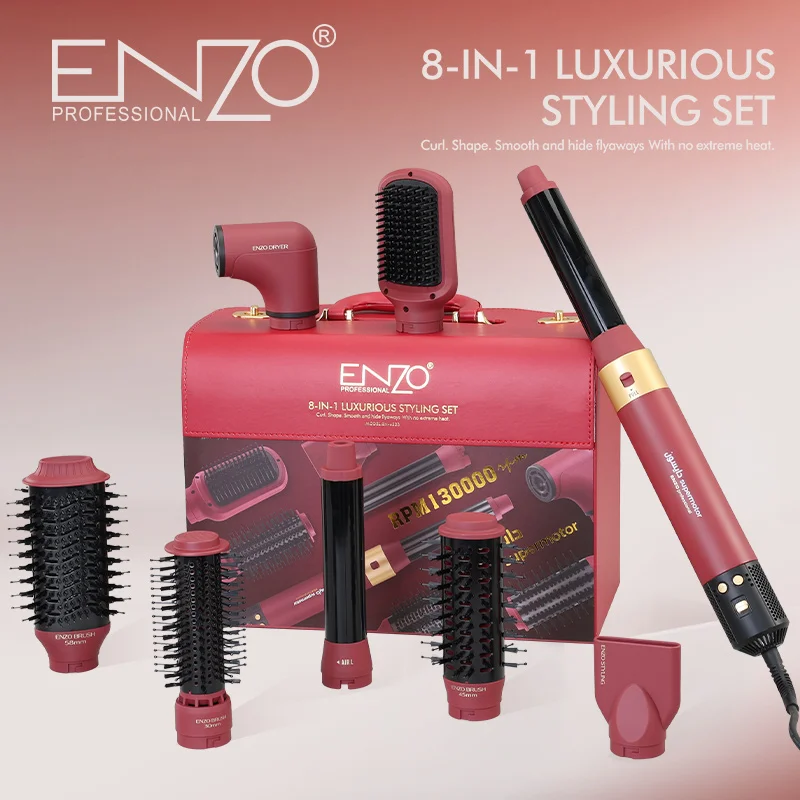 ENZO EN-6223-2 Jujube Red 8-in-1 Hot Air Brush Curler