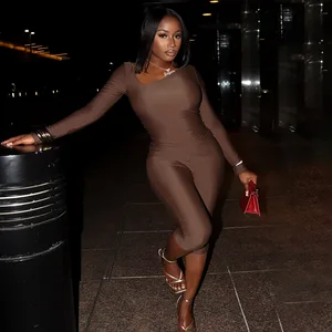 GX25327 Fashion 2026 Spring Fall Clothing Vendor Women Street Wear Long Sleeve Irregular Neck Tops and Half Pant 2 Piece Set