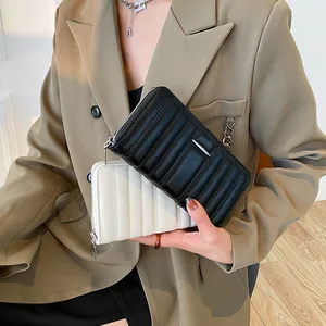 New Women's Embroidered Line Purse Europe and America Fashion Pu Leather Wallet Bolsos-para-mujeres Mobile Phone Bag