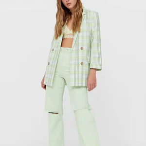 Hot Selling Fashion Coats for Ladies Office Long Sleeve Loose Coat Jackets Plaid Blazer Women's Fall Coat