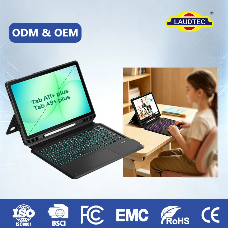 For Samsung Tab A9+/A11+ Plus Rugged Folio Keyboard, 110°-180° Multi-Angle Stand Neck-Safe Ergonomic for School Learning