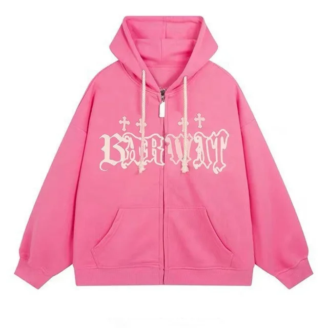 2024 new American fashion brand letter foam hooded cardigan with pocket zipper sweatshirt and loose casual top jacket