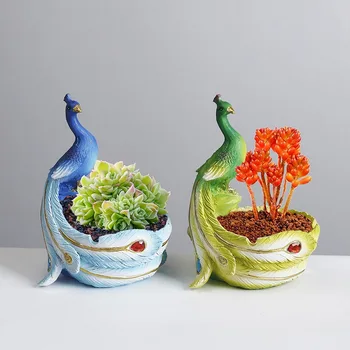 Creative Cartoon Peacock Resin Flower Pot for Succulent Plants Indoor Balcony Garden Decor Cute Gift Idea