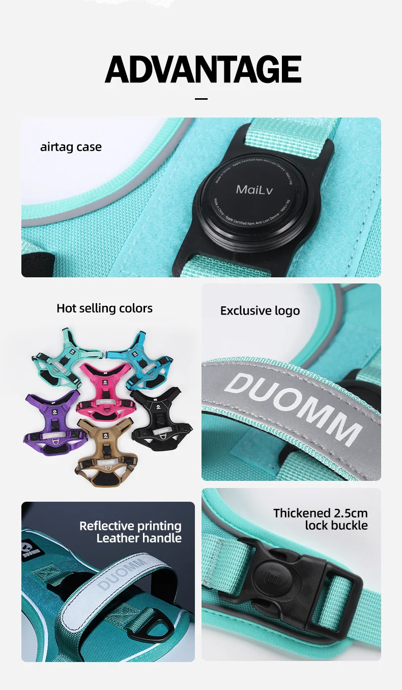 Medium Large Dog Vest Harness Breathable Nylon 1680D Oxford Cloth Reflective Handle Dog Harness with Air Tag Holder