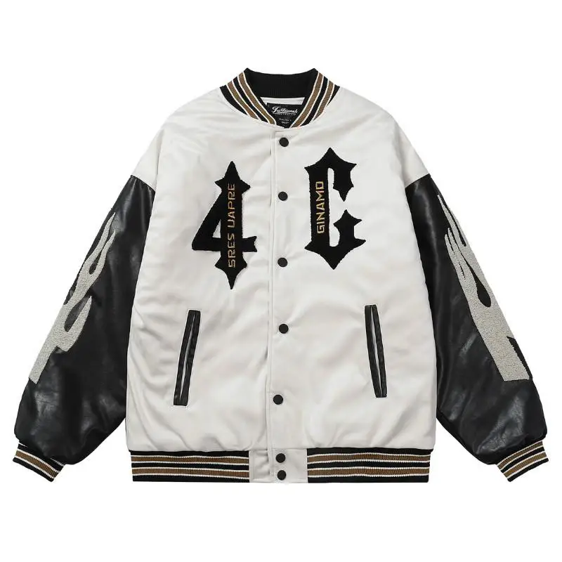 Varsity Jacket With Leather Sleeves For Men And Women Chenille_voghion.com