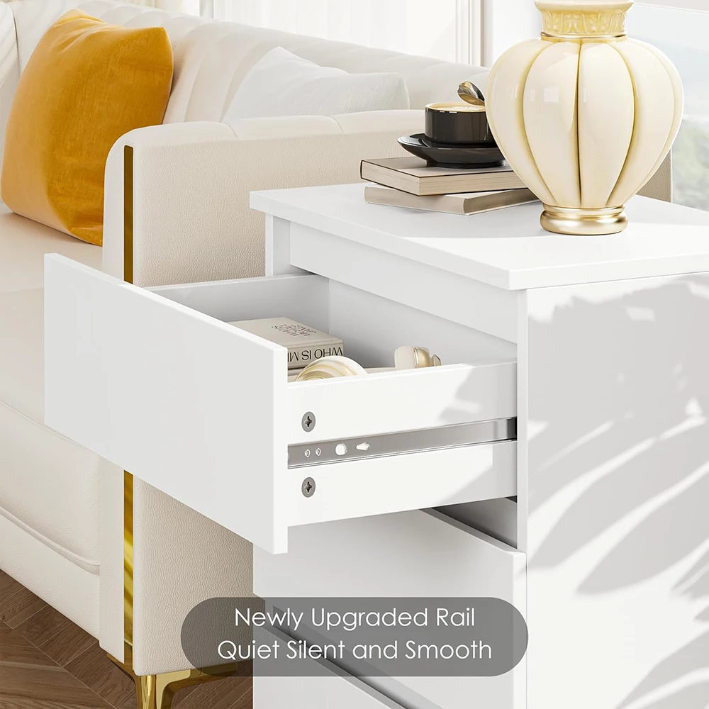 product white wooden modern 3 drawer nightstand with cut out handle for apartment bedroom sofa side table-4