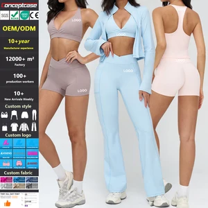 Wholesale Custom Logo Outfits Workout Jogger 2 Pieces Yoga Wear Jacket Flare Pants Fitness Leggings Women Yoga Clothes Sport Set