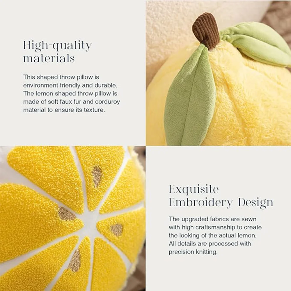 Fun Home Decor of Fruit Themed Shaped Cushion Lemon Shaped Throw Pillow for Couch Bed and Chair