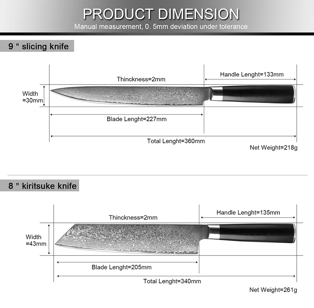XITUO Quality Damascus Steel Japan VG10 Chef Knife Edge Kitchen Knife Set Black G10 Handle Factory Wholesale