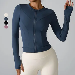 Custom Logo Quick Dry Yoga Jacket Women's Lightweight Breathable Comfortable Sportswear Long Sleeve Zipper Sports Fitness Jacket