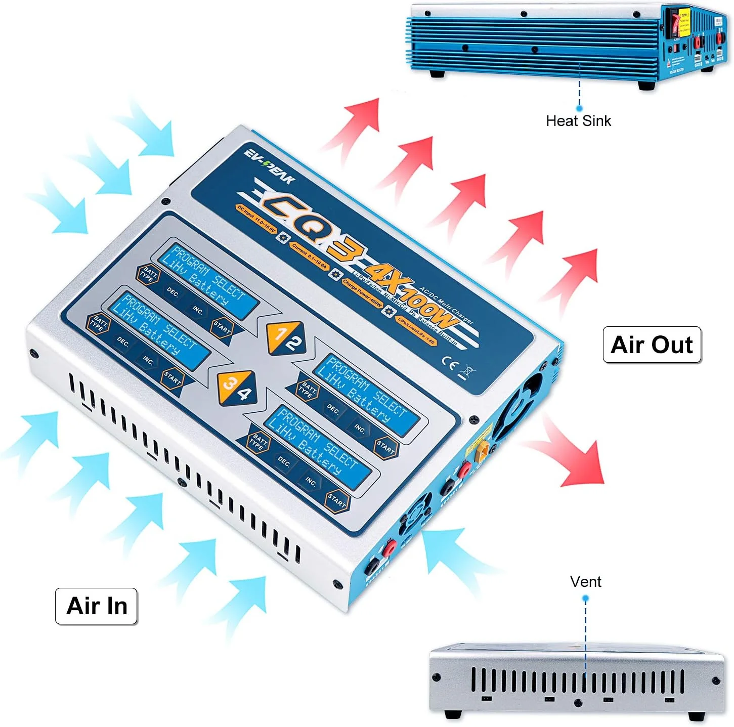 EV-PEAK CQ3 100Wx4 LiPo Battery Balance Charger - 10A for LiPo