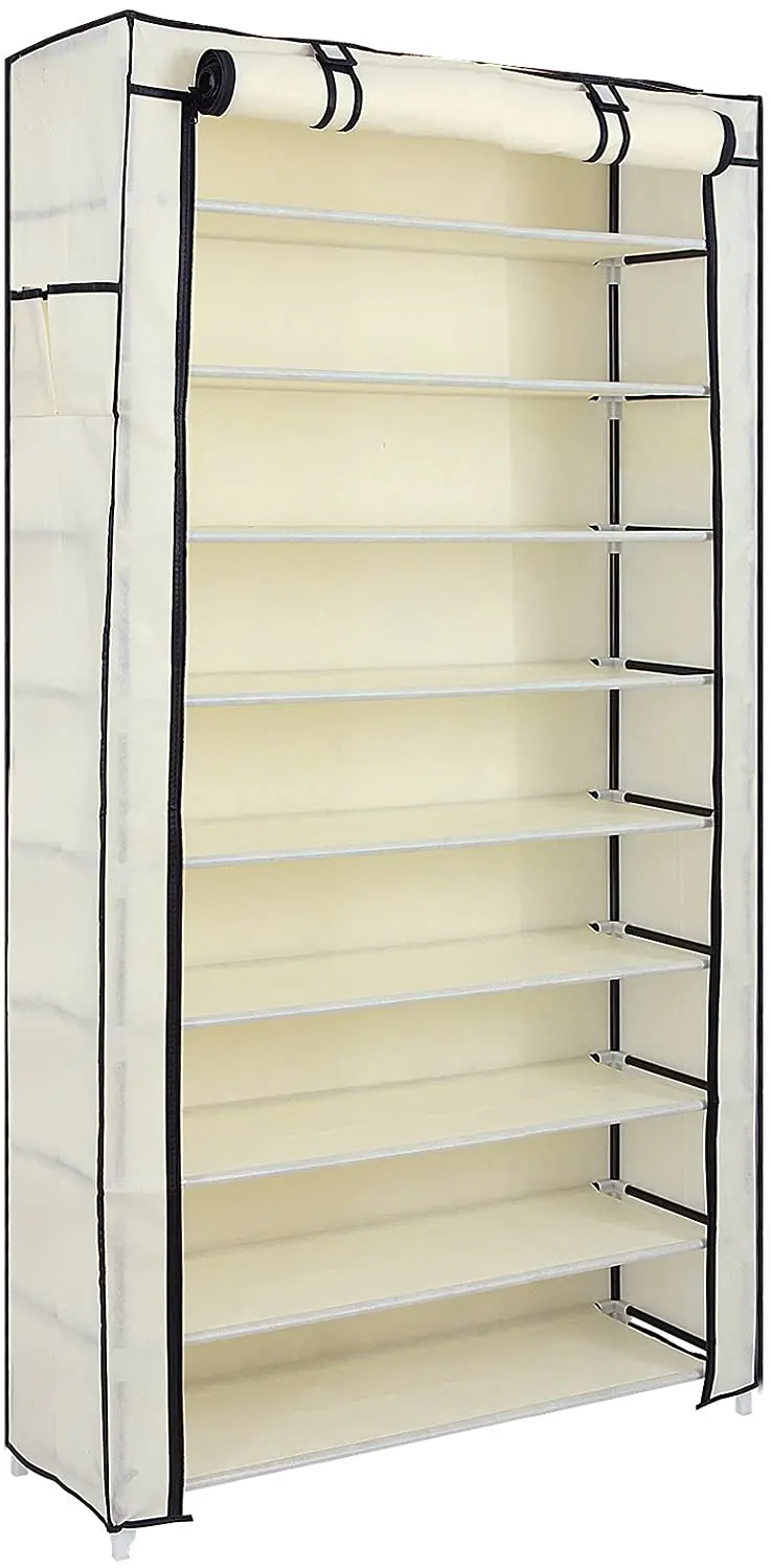 10-Tier Shoe Rack, Shoe Organizer with Dustproof Fabric Cover Non-Woven Shoe Storage Cabinet