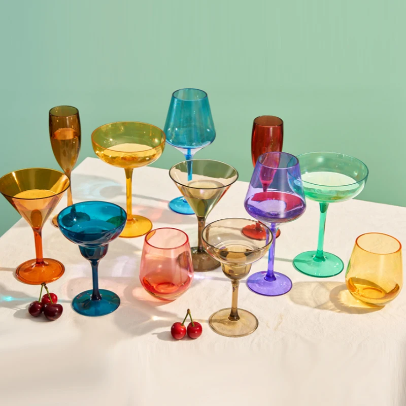 Handblown Colored Wine Glasses Set Of 6 Stemmed Multicolor Glass