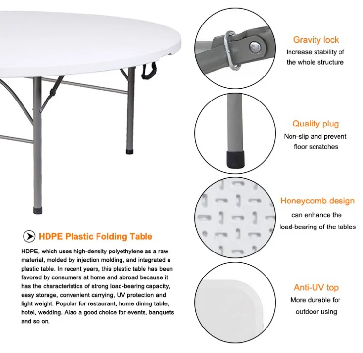 Hot Sale 5ft 6ft 8ft Banquet Folding Round Plastic Table For Events