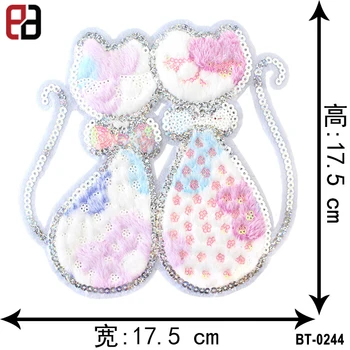 New Custom Cartoon Lovely Cats Clothing Application Patches with Chenille Base For Blouse