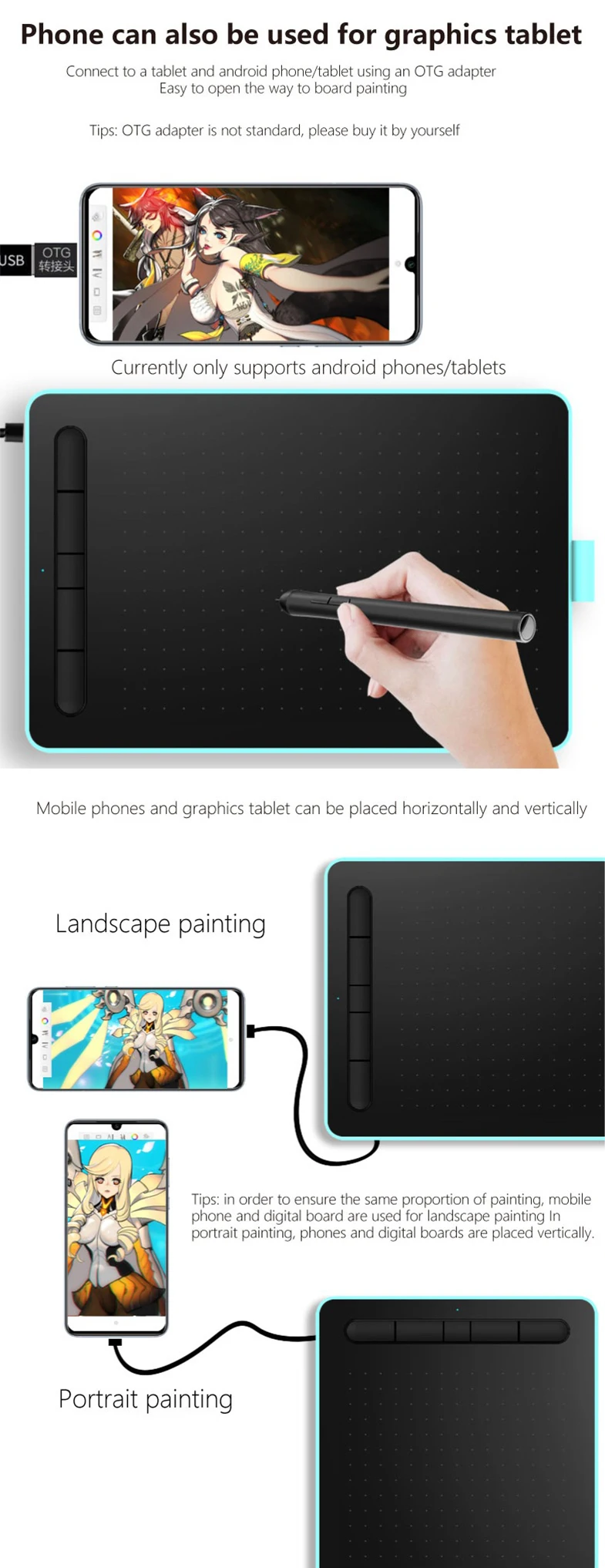 Graphic Pen Tablet Digital Writing Drawing Pad With Battery-free Pen  Support Windows Mac Android