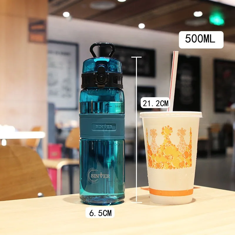 500ML Sports Water Bottle Multicolor Student Water Cup to School Handle Portable Outdoor Travel Gym Plastic Bottle Drinkware