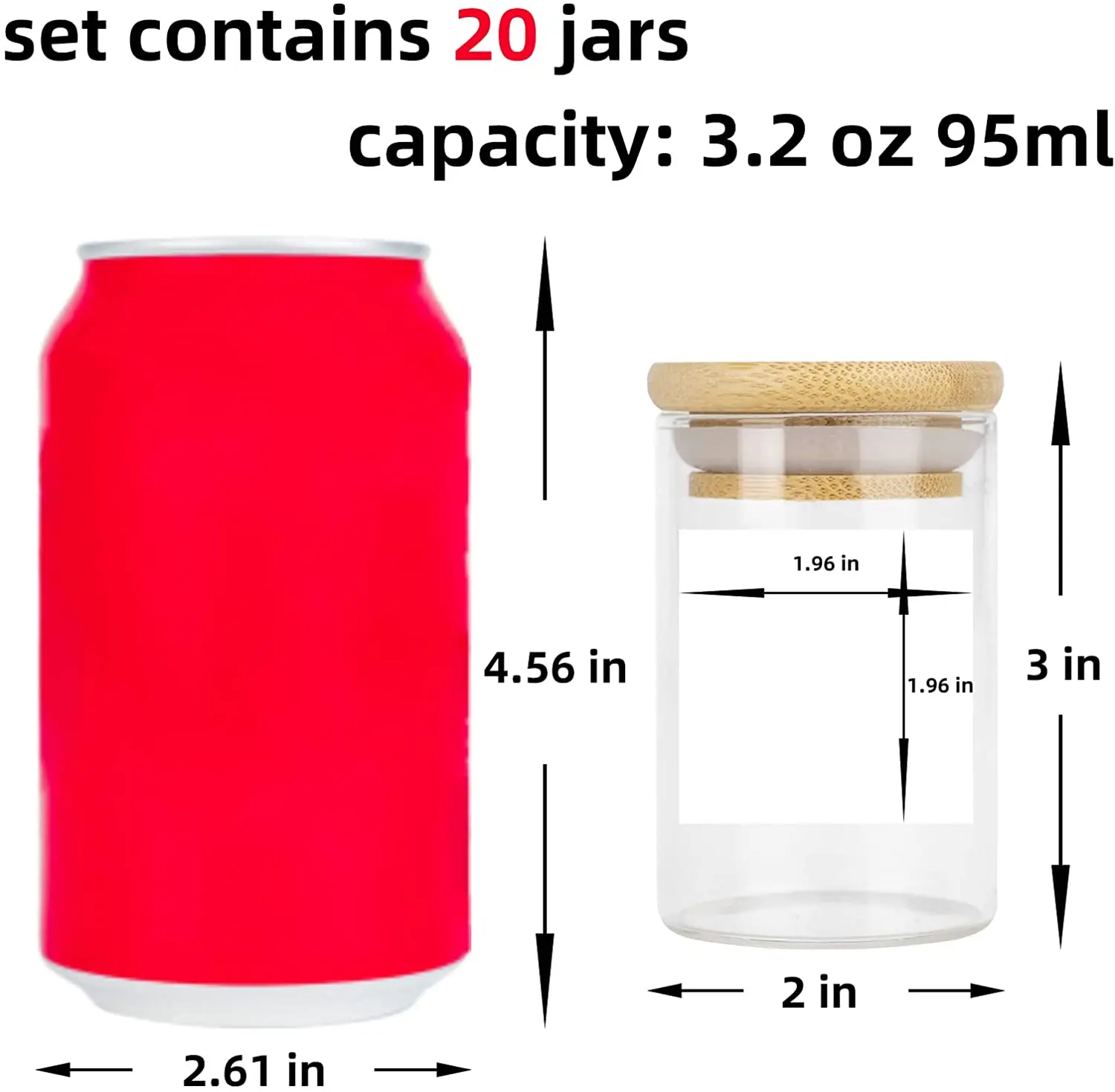 Glass Spice Jars Set of 20 - 3.2oz (95ml) Mini Spice Jar with